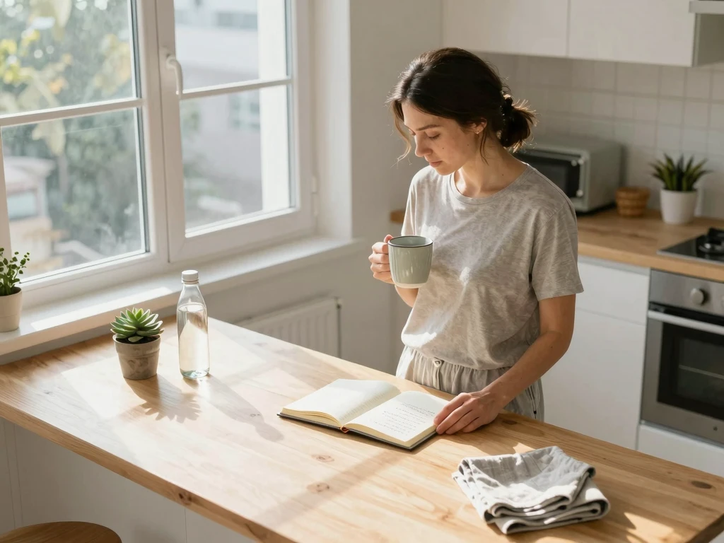 Abstrakte Morgenstimmung in warmen Ivory- und Goldtönen